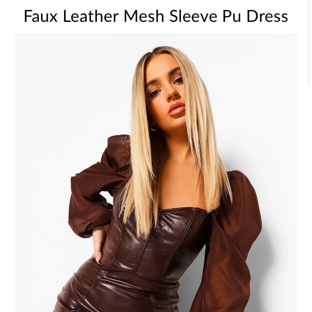 Brown leather boohoo dress